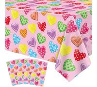 TJYJOY 4 Pack Wedding Day Tablecloth Love Heart Pink Table Cloth Pink Table Covers Wedding Anniversary Waterproof Tablecloth for Confession Valentines Day Supplies 51 x 86in