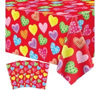 TJYJOY 4 Pack Wedding Day Tablecloth Love Heart Red Table Cloth Red Table Covers Wedding Anniversary Waterproof Tablecloth for Confession Valentines Day Supplies 51 x 86in