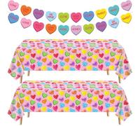 TJYJOY 4 Pack Wedding Decor Valentine’s Day Tablecloth Love Heart Pink Disposable Table Cloth Heart Banner for Wedding Anniversary Party Mother’s Day Baby Shower Valentine’s Day Hanging Supplies