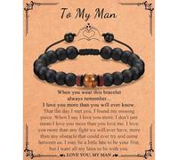 TJYO Men Valentines Gifts for Him, Tiger Eye Stone Beaded Bracelet for Men, Unique Birthday Anniversary Christmas Gifts for Him Husband Boyfriend Lover