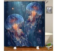 TJZ HOME Ocean Jellyfish Shower Curtains, Jellyfish in The Deep Ocean, Foamy Dreamy Blue Polyester Cloth Print Bathroom Curtains Include 12 Hooks Sets 72〃w by 72〃L (CX416)