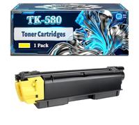 TK-580 Toner Cartridges Compatible for Kyocera EcoSys P6021 P6021cdn FS-C5150DN Printers, With Chip Large Capacity 4500 Pages (1 Pack Yellow)