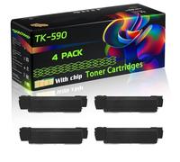 TK-590 Compatible for Kyocera Toner Cartridges with Chip FS-C2126 FS-C2126MFP FS-C2526MFP FS-C2626MFP FS-C5250 Printers (4 Pack Black)