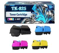 TK-825 Toner Cartridge Compatible for Kyocera KM-C2520 KM-C2525E KM-C3225 KM-C3232 Printers, With Chip Large Capacity 15000 Pages (4-Pack BK/C/M/Y)