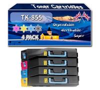 TK-855 Toner Cartridges Compatible for Kyocera TASKalfa 400ci 500ci 552ci Printers, High-Definition Printing Effect with Chip, 35000 Pages (4-Pack BK/C/M/Y)