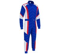TK Go Kart Racing Suit One Piece Poly Cotton Overalls, Rally Karting Sim Racing Practice Suit (Blue Red White, XXL)