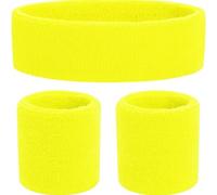 TK Gruppe Timo Klingler 3 in 1 Yellow Sweatband with Headband - Vokuhila Costume Accessories for 80s 90s Retro Neon Outfit (Neon Yellow Headband Set)