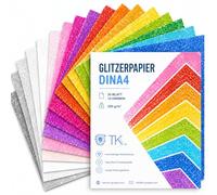 TK Gruppe Timo Klingler 50 x A4 Glitter Paper for Crafts, 300gsm, 16 Colors, Glossy Finish