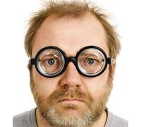 TK Gruppe Timo Klingler Idiot Glasses - Round Black Glasses such as Nerd, Freak, Nerd & Wizard Scientist Accessory for Fancy Dress & Carnival