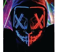 TK Gruppe Timo Klingler LED Purge Horror Mask with 3 Light Effects Controllable Halloween Costume for Men Women (Blue/Red LED)