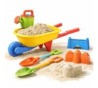 TK Gruppe Timo Klingler Sand Toy Set - Sandpit Toy - Various Shapes, Sieves, Rakes, Sandpit Shovel and Sand Moulds for Boys and Girls (9-Piece with Wheelbarrow)