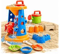 TK Gruppe Timo Klingler Sandpit Toy Set - Various Shapes, Sieves, Rake, Sandpit Shovel and Sand Cups for Boys and Girls (9 Pieces with Mill)