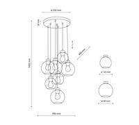 TK Lighting Cubus Mix hanging light, Ø 49 cm, 7-bulb, multicoloured, glass, E27