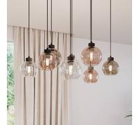 TK Lighting Cubus pendant light, 68 cm, 8-bulb, clear/honey/brown, glass