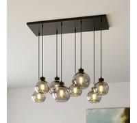 TK Lighting Cubus pendant light, 95 cm long, 8-bulb, smoky grey, glass