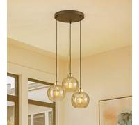 TK Lighting Devi pendant light, amber, 3-bulb, round