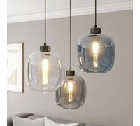 TK Lighting Elio pendant light, glass, blue/clear/grey, Ø 52 cm, 3-bulb