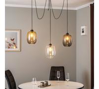 TK Lighting Elio pendant light, glass, brown/clear/grey, 3-bulb, decentralised