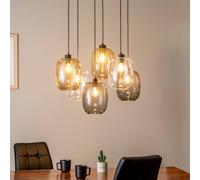 TK Lighting Elio pendant light, glass, brown/clear/grey, 6-bulb rectangular