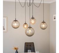 TK Lighting Esme hanging light, glass, graphite-transparent, 5-bulb, decentralised