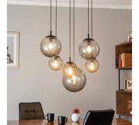 TK Lighting Esme hanging light, glass, graphite-transparent, 6-bulb, rectangular