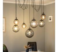 TK Lighting Esme hanging light, glass, graphite-transparent, 7-bulb, decentralised