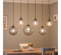 TK Lighting Esme pendant light, glass, graphite-transparent, 6-bulb, linear