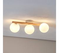 TK Lighting Estera ceiling light, opal glass, wood, 3-bulb