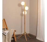 TK Lighting Estera floor lamp, opal glass, wooden frame, 132 cm, 3-bulb