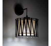 TK Lighting Harmony wall light, black, Jute Natur, with switch