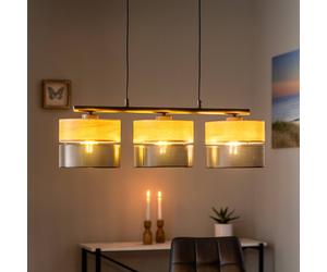 TK Lighting Nicol hanging light, black/wood-effect, 70x20 cm 3-bulb, 3 x E27