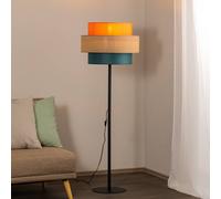 TK Lighting Trio floor lamp, jute shade, orange/natural brown/petrol