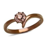 TK2612 - IP Coffee light Stainless Steel Ring with Top Grade Crystal in Light Peach, Metal, No Gemstone
