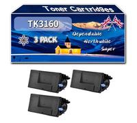 TK3160 Toner Cartridges Compatible for Kyocera EcoSys P3060dn P3055dn P3050dn Printers, High-Definition Printing Effect with Chip, 22500 Pages (3 Pack Black)