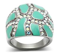 TK507 - High polished (no plating) Stainless Steel Ring with Top Grade Crystal in Aurora Borealis (Rainbow Effect), Metal, No Gemstone