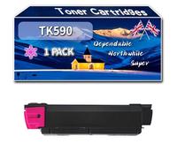 TK590 Toner Cartridges Compatible for Kyocera FS-C2026MFP FS-C2026MFP Plus FS-C2126MFP Printers, High-Definition Printing Effect with Chip, 8000 Pages (1 Pack Magenta)