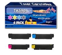 TK590 Toner Cartridges Compatible for Kyocera FS-C2126MFP Plus FS-C2526MFP FS-C2626MFP Printers, High-Definition Printing Effect with Chip, 8000 Pages (4-Pack BK/C/M/Y)