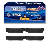 TK590 Toner Cartridges Compatible for Kyocera FS-C5250DN EcoSys M6526cdn EcoSys M6026cdn Printers, High-Definition Printing Effect with Chip, 8000 Pages (4 Pack Black)