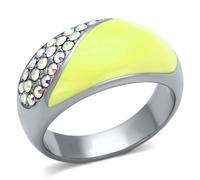 TK829 - High polished (no plating) Stainless Steel Ring with Top Grade Crystal in Aurora Borealis (Rainbow Effect), Metal, No Gemstone