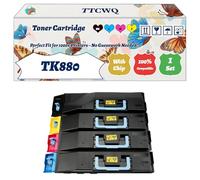 TK880 Toner Cartridge Compatible for Kyocera FS-C8500DN Printers, with Chip, High Yield 25000 Pages, High-Definition Printing (4-Pack BK/C/M/Y)