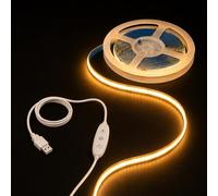 TK99SW 2M COB LED Strip Light Warm White 2700K 5V Flexible Dimmable LED Light Strip with Sticky Back, 8mm Width CRI92+ High Density 320LEDs/M USB Powered for Bedroom Kitchen Under Cabinet Home Decor