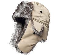 TKAS Winter Bomber Aviator Hat Faux Fur Warm Ushanka Russian Trooper Trapper Snow Ski Eskimo Hat with Ear Flaps for Cold Weather (Khaki)