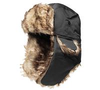 TKAS Winter Bomber Aviator Hat Faux Fur Warm Ushanka Russian Trooper Trapper Snow Ski Eskimo Hat with Ear Flaps for Cold Weather (Black)