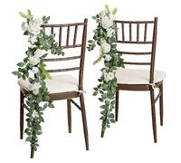 Tkasniy Wedding Aisle Chair Decorations Boho(Pack of 1), Artificial Wedding Chair Flower White Rose Pew Flowers for Wedding Ceremony Aisle, Fake Flower Garland for Church Chair Decor