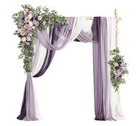 Tkasniy Wedding Arch Flowers Purple(Pack of 5), 2PCS Artificial Arbor Flowers with 3PCS Chiffon Fabric, Flower Arch Swags for Wedding Ceremony Decoration