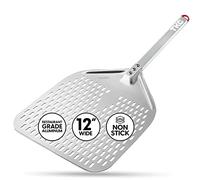 TKC Perforated Pizza Peel 12 Inch - Long Handle Perforated Aluminum Pizza Paddle - Lightweight Pizza Turning Peel Spatula - Compatible with all Ooni Pizza Ovens - 26 Inch Overall Length (Silver/Gray)