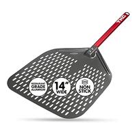 TKC Perforated Pizza Peel 14 Inch Wide Extra-Large Pizza Turning Peel - Commercial Grade Pizza Spatula - Fits All 16 inch Pizza Ovens - 31 Inch Overall Length (Black/Red)