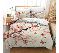 TKCQX Beige Bedding Sakura Butterfly 3d Printing Single Duvet Cover Set for Kids Boy Girl, Flower Quilt Cover Made of Microfiber with 1 Pillowcase 50x75 cm