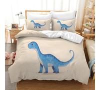 TKCQX Beige King Size Duvet Cover Sets Blue Dinosaur King Size Bedding Sets for Children Boy Girl Adult, Cute Animals Kids Quilt Cover Made of Microfiber with 2 Pillowcase 50x75 cm