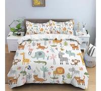 TKCQX Cartoon Animals Double Bedding Sets for Kids Boy Girl Adult Double Duvet Cover Sets Lion Elephant Monkey Rhino Zebra Leopard Tiger Print Quilt Cover Made of Microfiber
